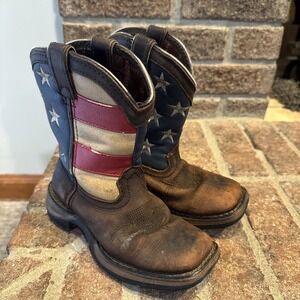 Durango American Flag Cowboy Boots Pull On Brown Western Youth Size 11M